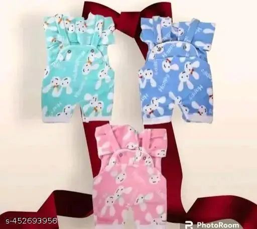 Trendy cotton blend dungaree set for baby boys and girls with long sleeves, featuring printed pattern. Includes 3 pieces from India