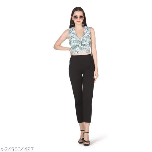 Twentyfour Creations, women's casual trousers with cross pocket, black pants, pack of 2