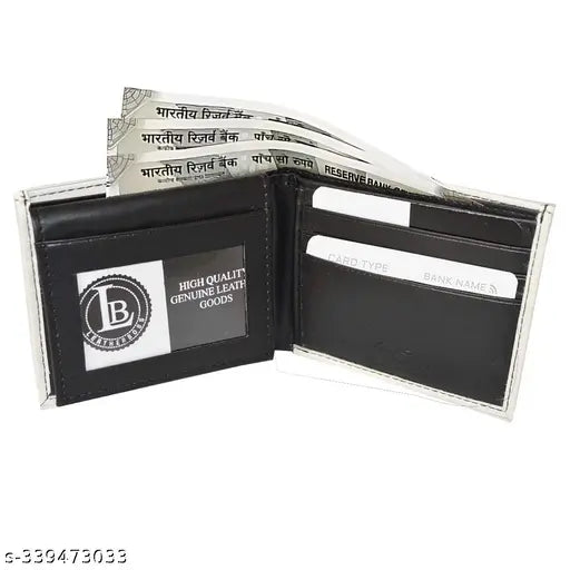 Handmade leather wallet, white dollar style with canvas print, comfortably fits essentials for men's use, made in India