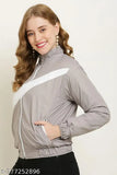 Grey polyester long sleeve trendy jacket, solid design for women's casual wear