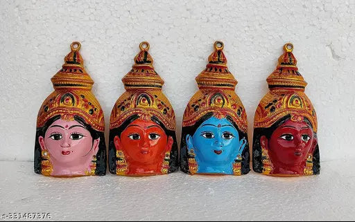 Metel Lakshmi Face Set (8 pcs), each 6.5 inches, traditional Indian God Idol for Varalakshmi pooja and festivals