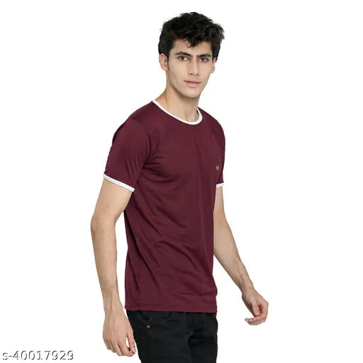 Indian-made solid contrast rib cotton t-shirt for men, short sleeves, available in sizes XXXL, 4XL, and 5XL
