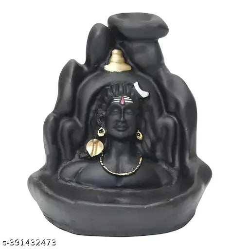 Poly resin Lord Shiva Adiyogi smoke backflow fountain with 21 incense cones. Indian decorative incense holder for study, room, or yoga studio