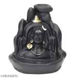 Poly resin Lord Shiva Adiyogi smoke backflow fountain with 21 incense cones. Indian decorative incense holder for study, room, or yoga studio