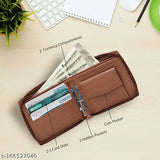 Tan canvas and artificial leather men's wallet with 5 card slots, free size, solid pattern