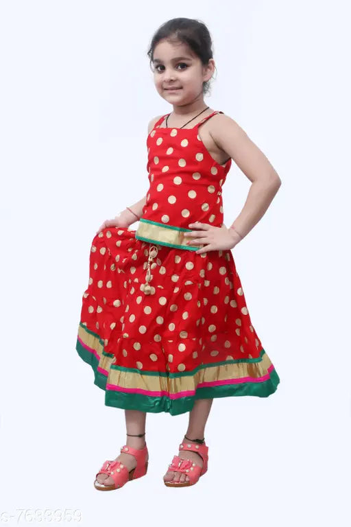 Rayon Girls Lehanga Choli Set, sleeveless top with stitched net skirt, zari woven pattern, 0-12 years, India origin