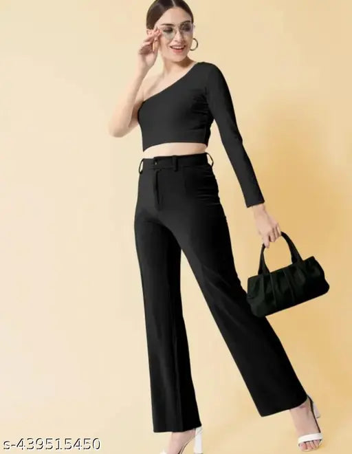 Button fly lycra women's pants, navy blue