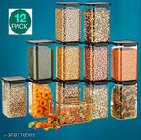 Storage containers set for kitchen organizer, unbreakable plastic airtight jars for pantry organization, capacity 1100 ml grocery container, square design, set of 12