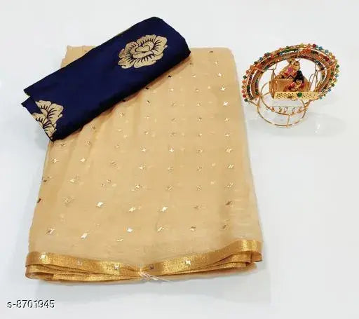 Colorful chiffon saree, single piece with separate blouse, solid net pattern, free size, Indian origin
