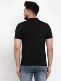 Black cotton blend polo neck t-shirt for men, embossed design in short sleeves