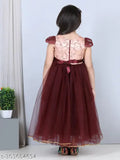 Maroon net party gown for kids, short sleeves with toy balloon print #kidsootd #childrenswear