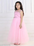 Pink embellished net gown, full-length party wear for girls aged 1-4 years, toy balloon design from India