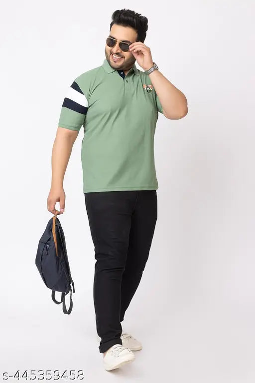 Plus size polycotton colorblocked polo neck T-shirt for men, featuring vibrant contrasting panels and sleek collar, ideal for XL, 3XL, 4XL, and 5XL sizes