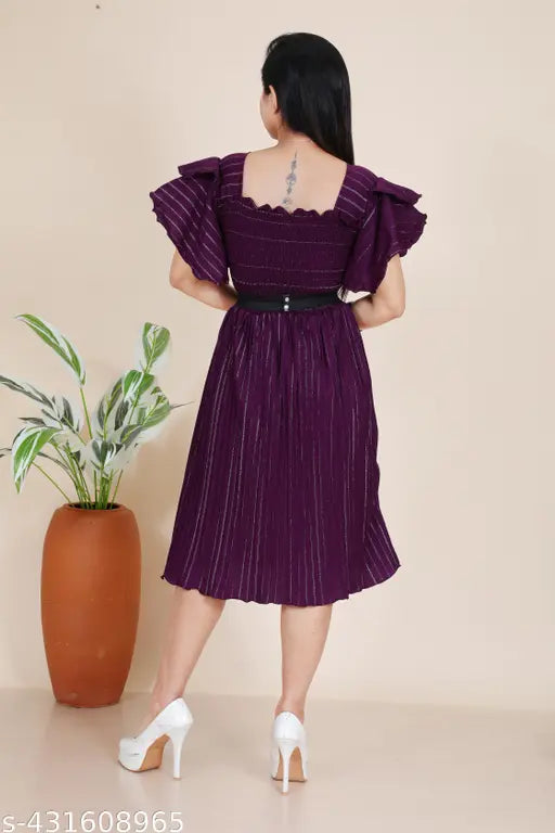 Purple lace dress, high slit