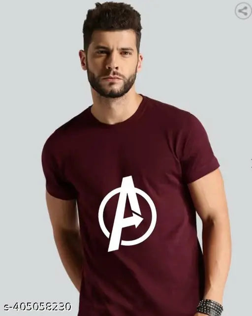 Avengers cotton blend short sleeves printed half t-shirt for men and boys, featuring iconic logo