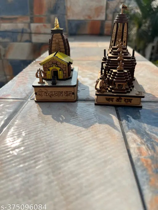 Wooden God Idol Combo: EliteTouch Kedarnath Dham Ram Mandir set, intricately detailed 3D model of Kedarnath Temple, Indian origin