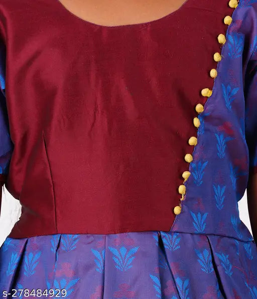 Traditional kids' silk pattu pavadai, jacquard pattern top with zari bottom, Indian art silk lehenga, heavy stonework