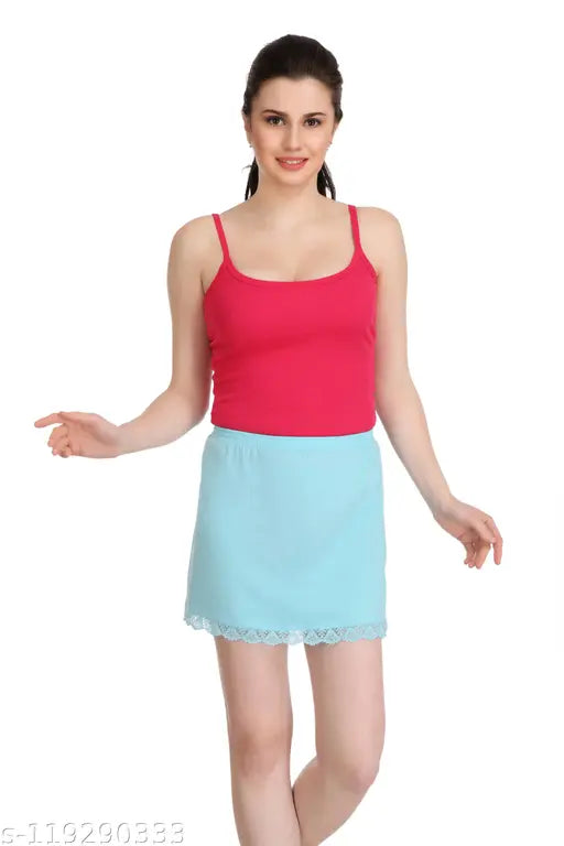 Mid-thigh length half slip skirt with lace trim for women
