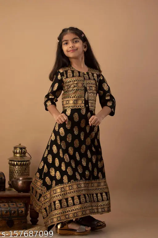Modern rayon kurti, three-quarter sleeves, self-design net pattern for kids aged 3-4 years
