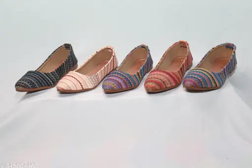 Textile striped slip-on ballerinas, trendy women's Bellis Ballerinas by Basic Steps. Comfortable and stylish for partywear or casual wear. Indian sizes: IND-4, IND-5, IND-6, IND-7, IND-8. Made in India