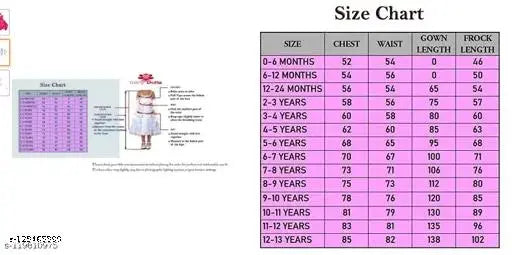 Girls' frocks in sizes ranging from 12 to 45 years, including a dungaree set and a wedding-style party dress. Stylish and versatile children's clothing in various sizes