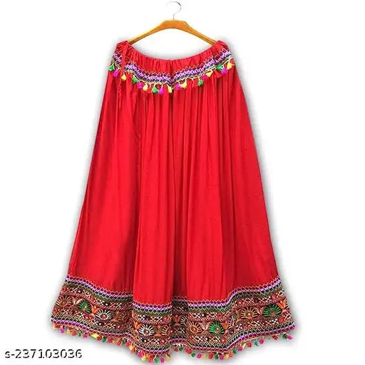 Radhika long red lehenga skirt, free size, Gujarati style