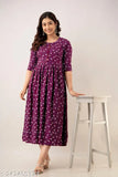 Trendy flared rayon kurti gown, three-quarter sleeve, printed combo, M: 38in bust, L: 40in bust, XL: 42in bust - Indian partywear dress