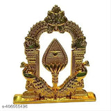 Gold-toned Metal Peacock and Arch Idol (6cm), traditional Indian automobile showpiece for car dashboard, pooja room, or office room