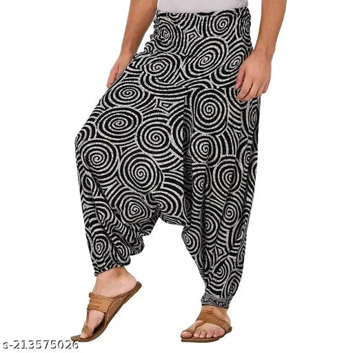 Black and white patterned harem pants