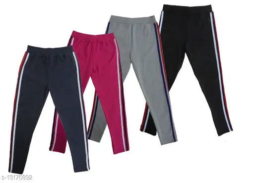 Stylish cotton ankle length yoga pants for girls (pack of 4), free size, solid color on display