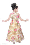 Gold, floral pattern dress for young girls