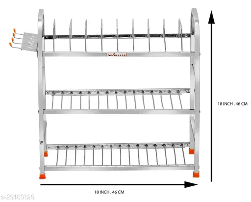 Stainless steel 3-shelf kitchen rack, dishwasher stand (18x18 inch), resistant to corrosion, easy assembly and clean
