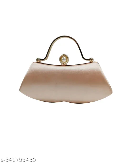 This is an image of a handbag, possibly from the wedding bridal category. It features a light brown or beige material and appears to have a small, rectangular flap with a decorative closure. The handbag has a chain strap that may suggest a shoulder-carrying style