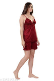Maroon LIFETALE satin babydoll cami top & shorts set - stylish sleepwear for any occasion