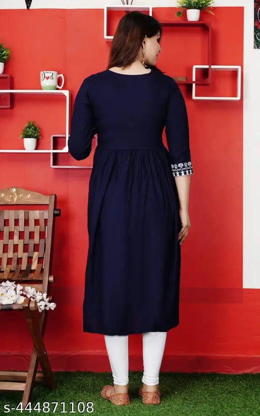 Blue embroidered kameez for women, casual dress with short sleeves and knee length
