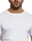 Men's white polyester round neck t-shirt with short sleeves, printed design. Soft, breathable, and comfortable for everyday wear, ideal for travel, sports, or sleepwear. Made in India