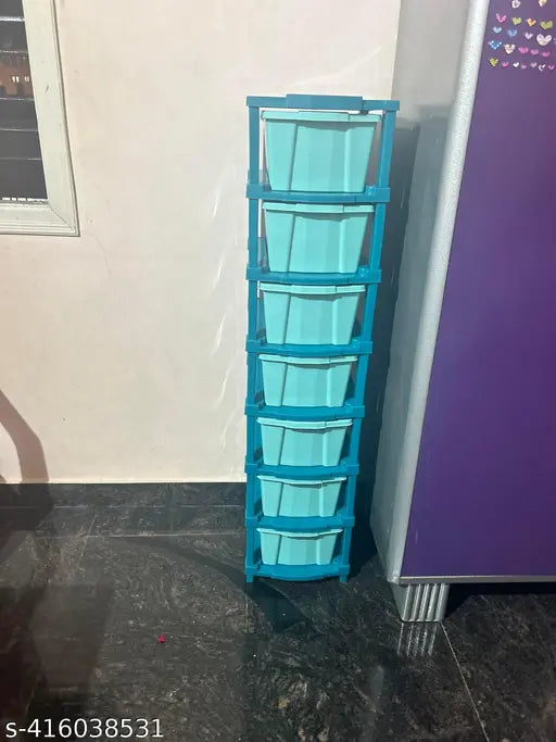 Seven-compartment sky blue plastic drawer organizer