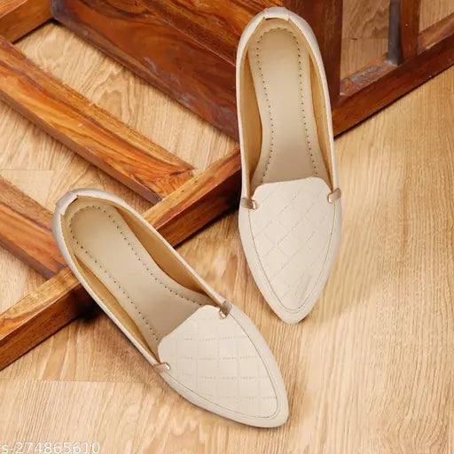 Synthetic ballerinas - PILOT CRM slip-on style with cream uppers and cushioned footbeds for daily wear and casual occasions (Indian-made)