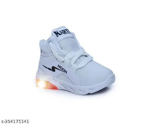 Light blue kids' sports shoes with red LED accents