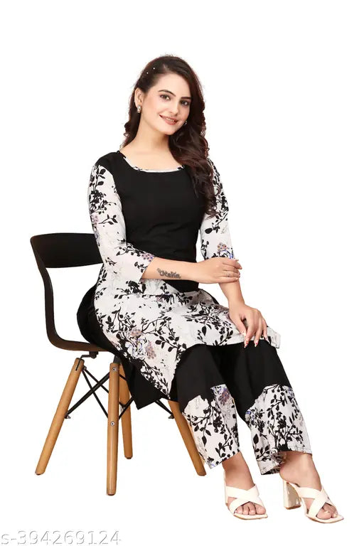 Indian 3xl-6xl crepe kurta sets with palazzo bottoms, solid design for women