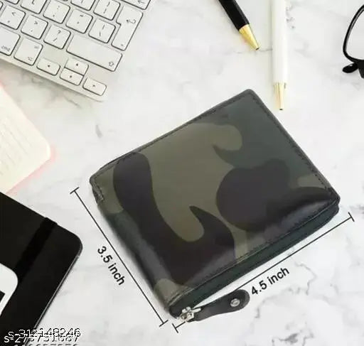 Men's trendy army faux leather zipper wallet, RFID-blocking for security and slim design