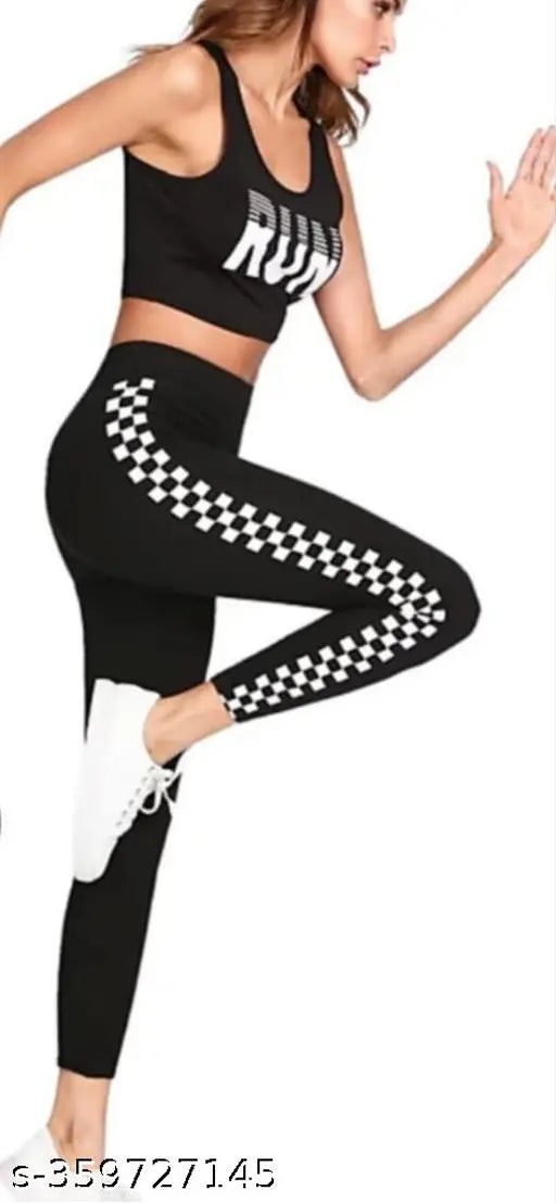 Cotton blend printed jeggings for women's gym wear, featuring a net pattern. Available in sizes 26, 28, 30, 32 inches (length 36 inches each). Made in India
