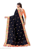 Black embroidered georgette saree with a border, pallu and full-length pattu