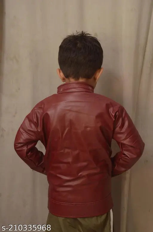 Red leather boys winter jacket