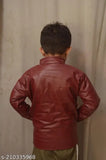 Red leather boys winter jacket