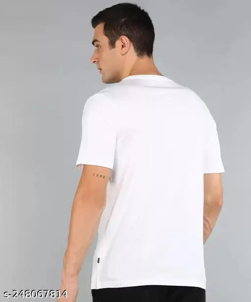 Trendy printed polyester men's short sleeve T-shirt, vibrant design on round neck, India origin