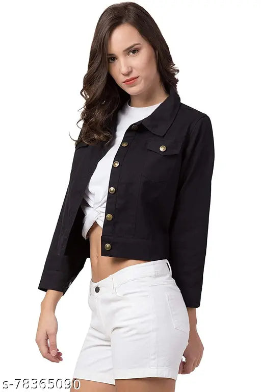 Indian cotton solid jacket with long sleeves and regular collar, perfect for women's fashion