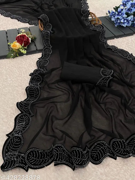 Black, heavy, party wear, georgette saree, with blouse