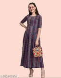 Crepe printed kurta with three-quarter sleeves, Indian fashion wear for women