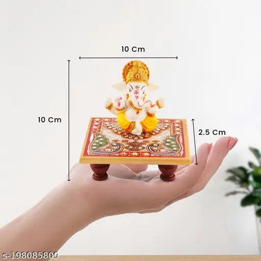 Poly resin Ganesh idol, Lord Ganesha marble statue for office or home decor. Sitting position, suitable for puja room, temple, or work desk. Hindu figurine, symbolizing wealth, prosperity, and good luck. Made in India